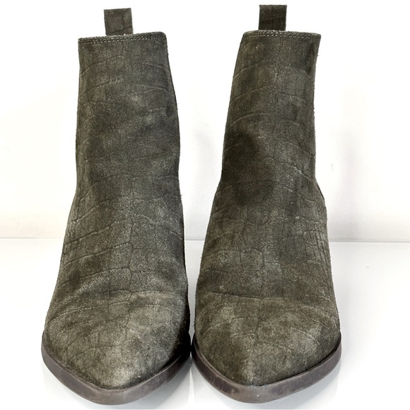 Steve Madden Audience Olive Boot 8.5 Croc Embossed Suede Block Heel Pointy Toe - Picture 3 of 11